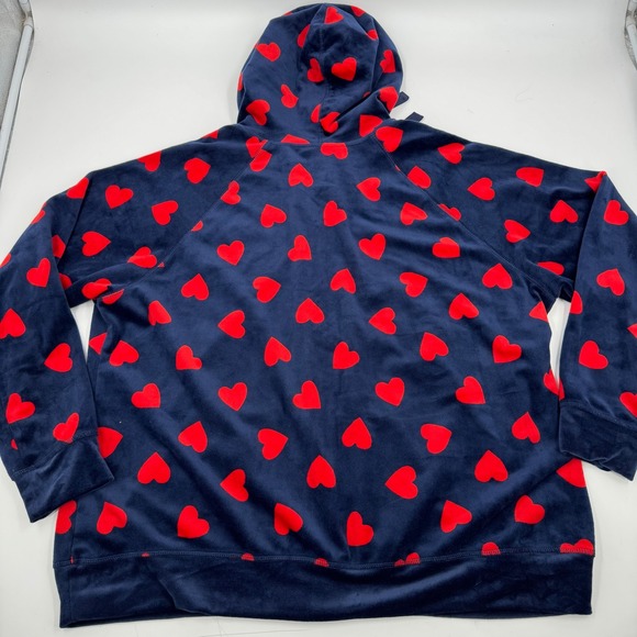 TORRID SLEEP Navy Blue Red Heart Velour Zip Up Hoodie Jacket Women Size 3 - Picture 6 of 7